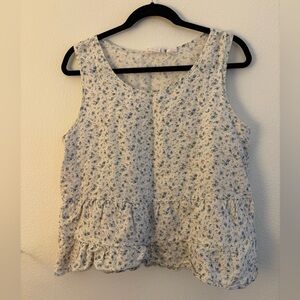 Shabby Chic 100% linen micro floral sleeveless ruffle hem top size medium